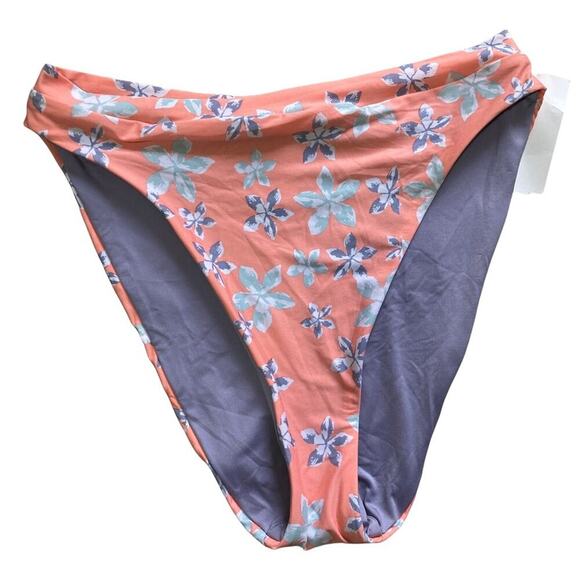 BECCA French Cut Bikini Bottom Peach Purple Floral Cheeky size M - Picture 1 of 9
